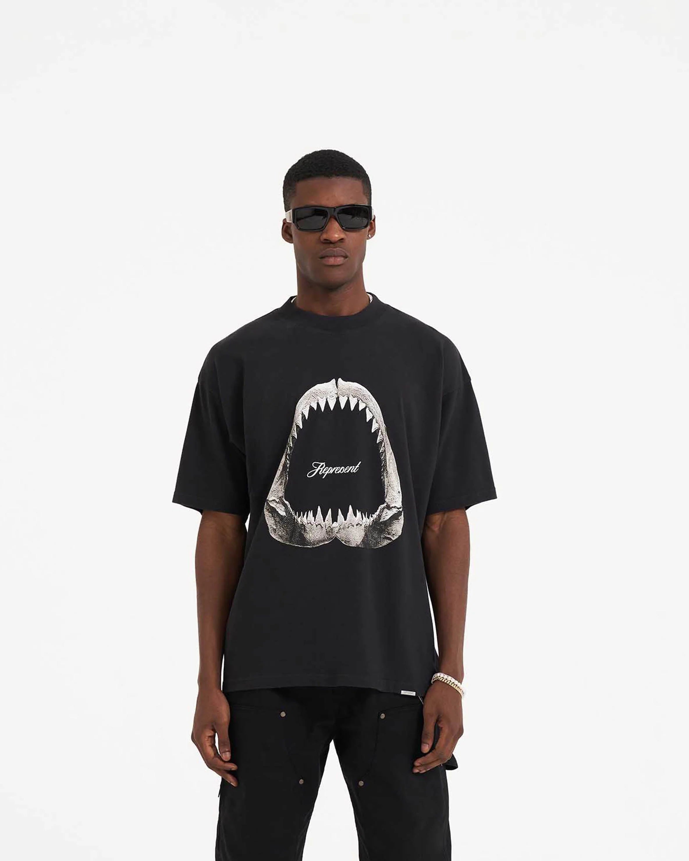 Represent Shark Jaws T-Shirt - "Off Black"