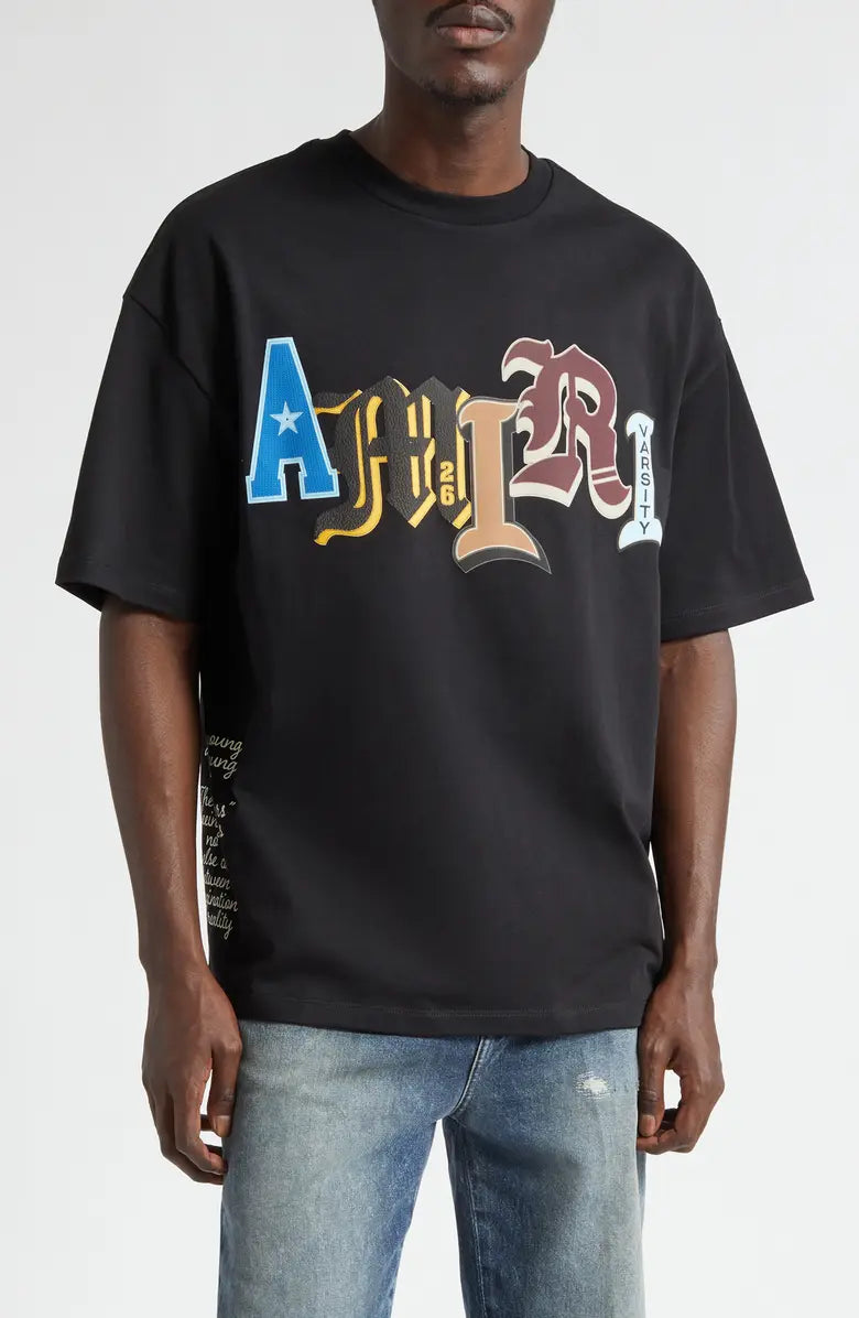 Amiri Varsity Patch Oversize Cotton T-Shirt - "Black"