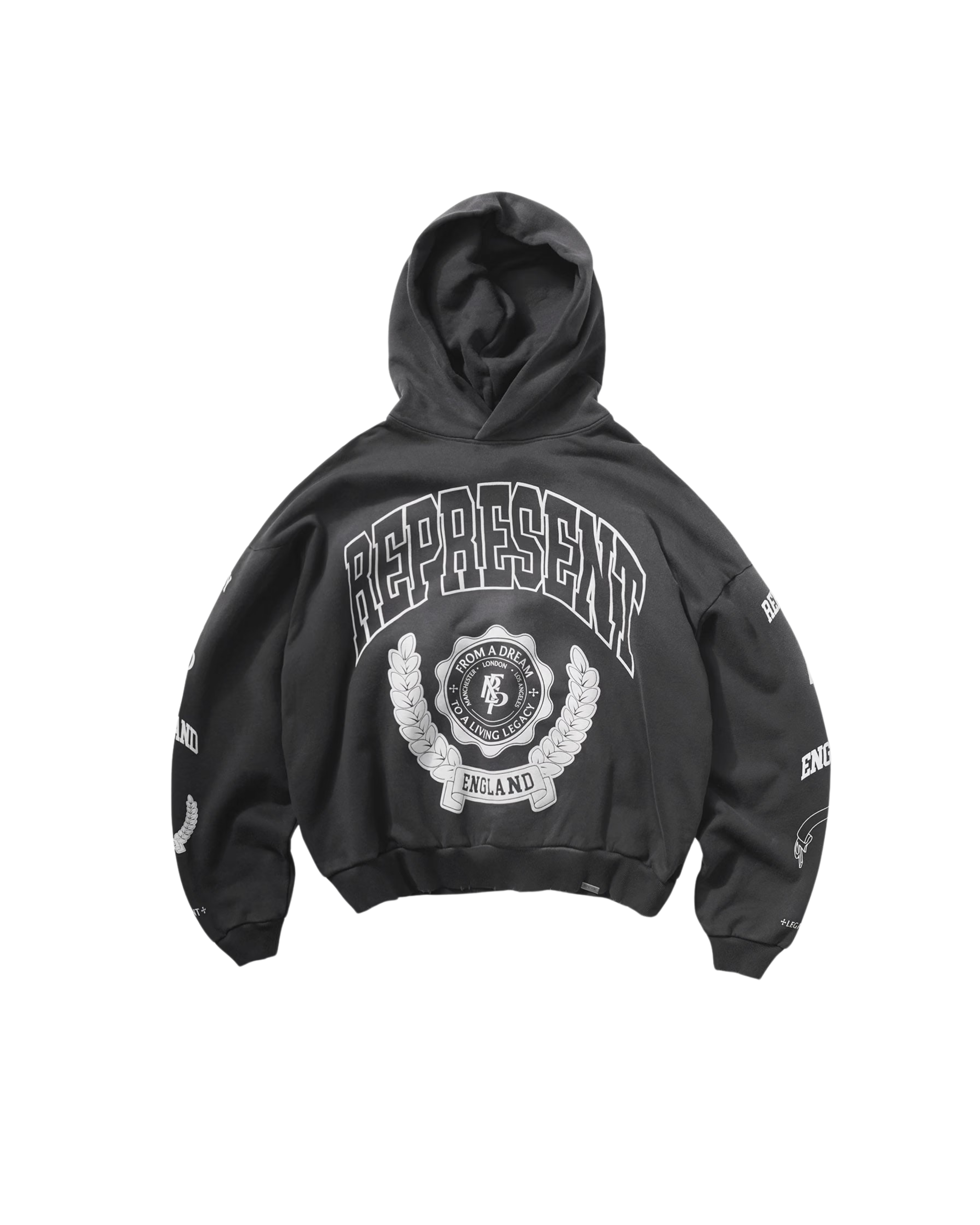Represent Legacy Crest Hoodie - "Stained Black"