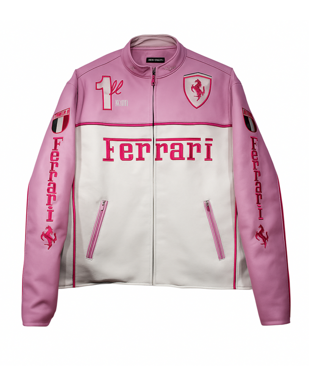 Ferrari Racing Leather Jacket - "Pink/White"
