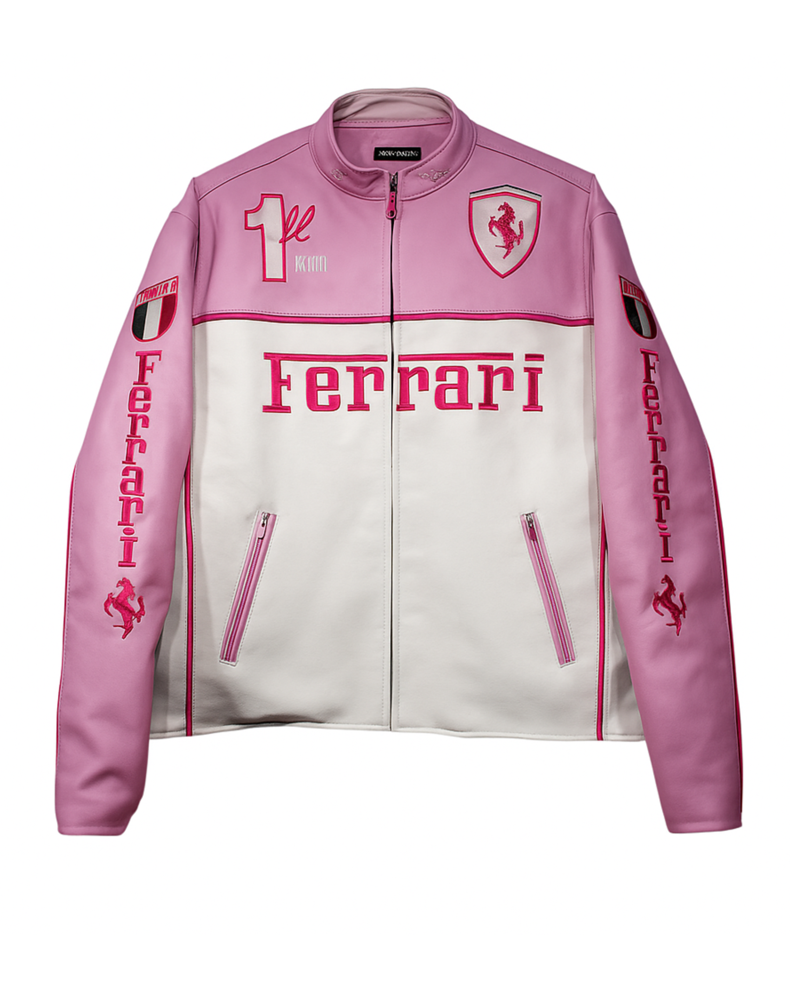 Ferrari Racing Leather Jacket - "Pink/White"