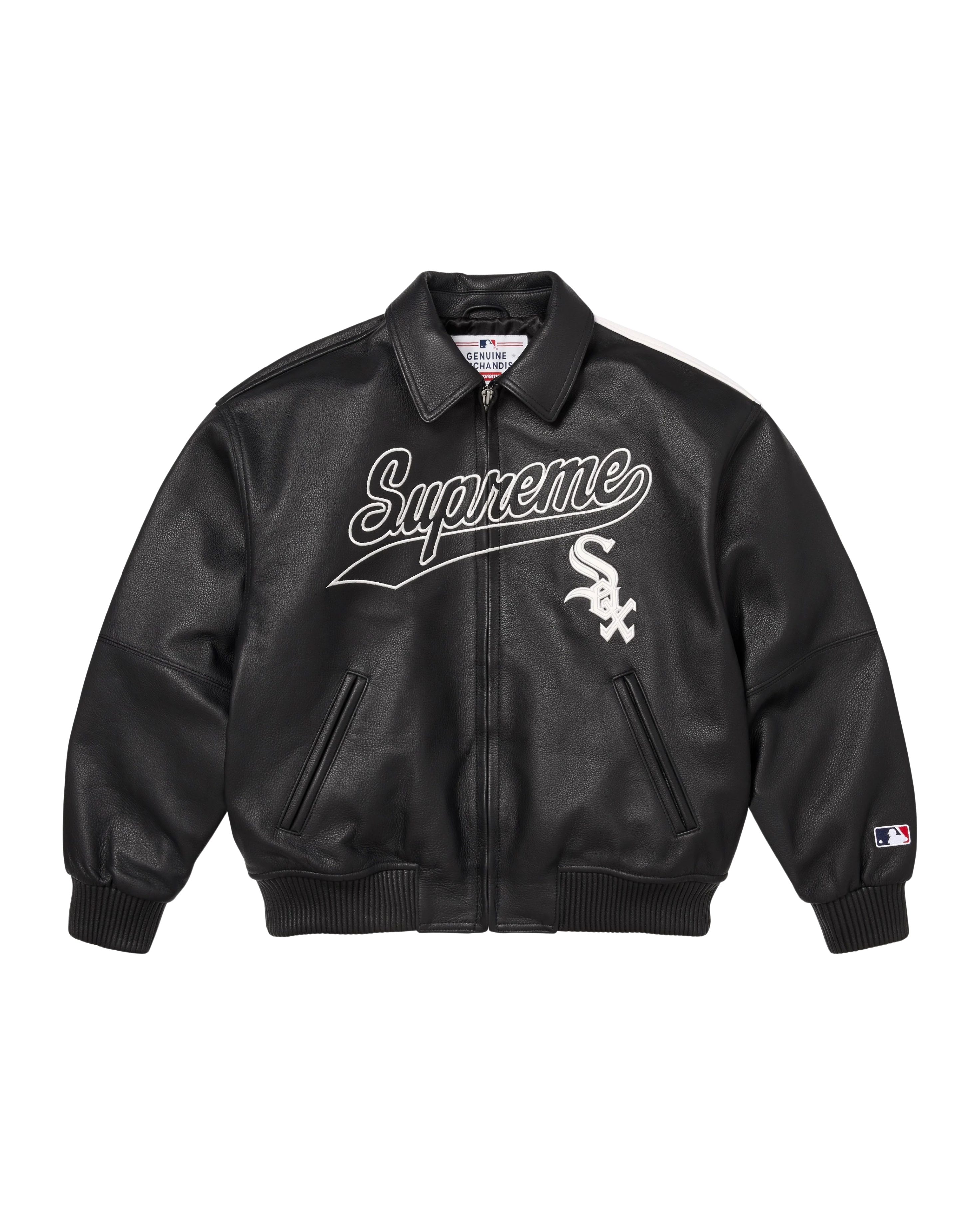 Supreme x Chicago White Sox Leather Varsity Jacket - "Black"