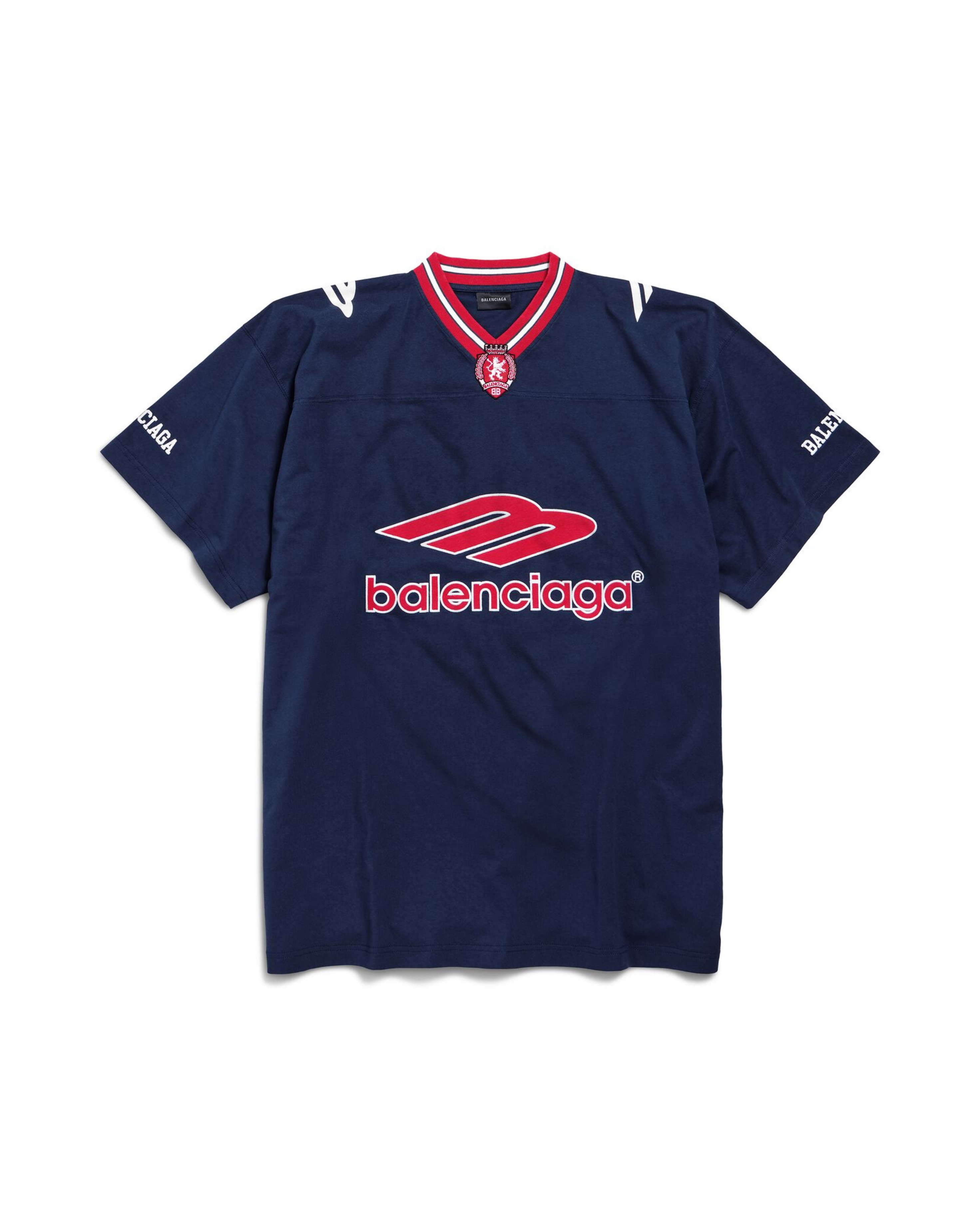 Balenciaga 3B Football V-neck T-shirt - "Dark Navy/Red"