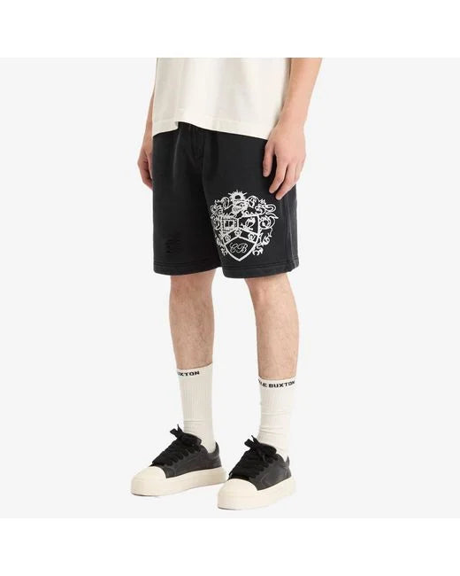 Cole Buxton Distressed Collegiate Shorts - "Black/White"