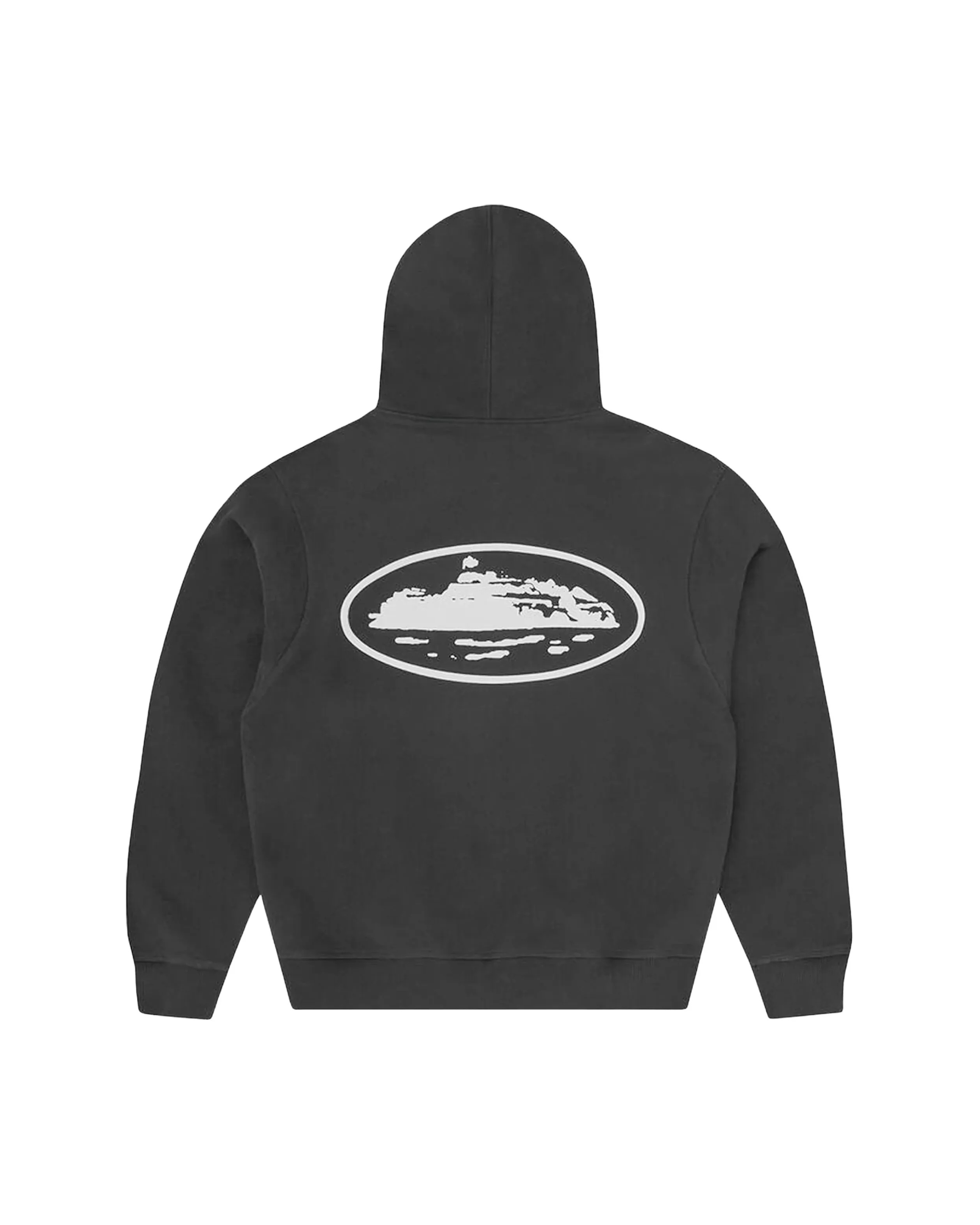 Corteiz Island Puff-Print Zip-Up Hoodie - "Washed Black"