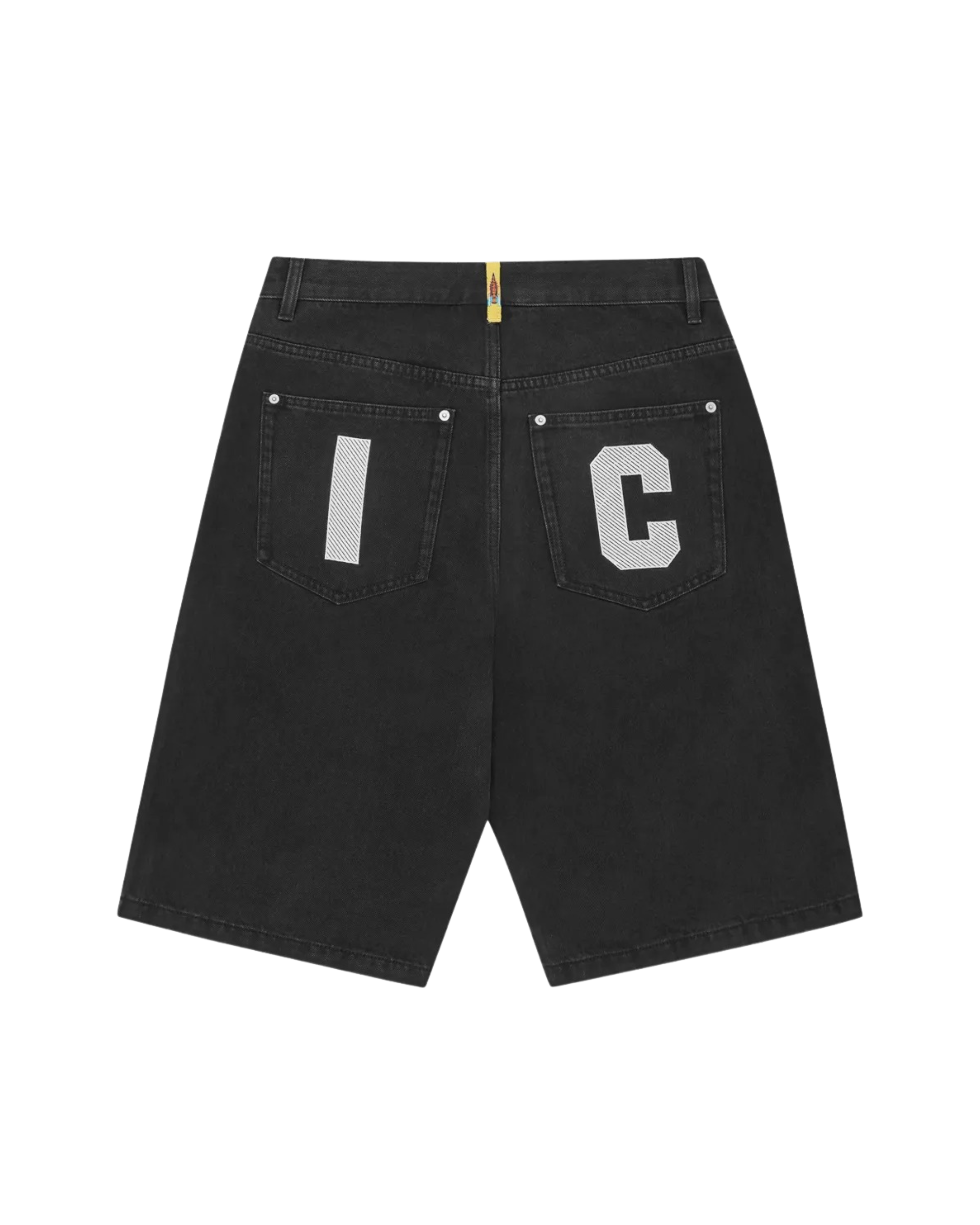 Ice Cream Dog-Motif Denim Shorts - "Black/White"