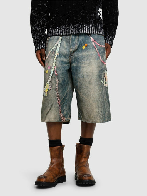 Acne Studios Judda Tlo Kawaii Keychains Denim Shorts