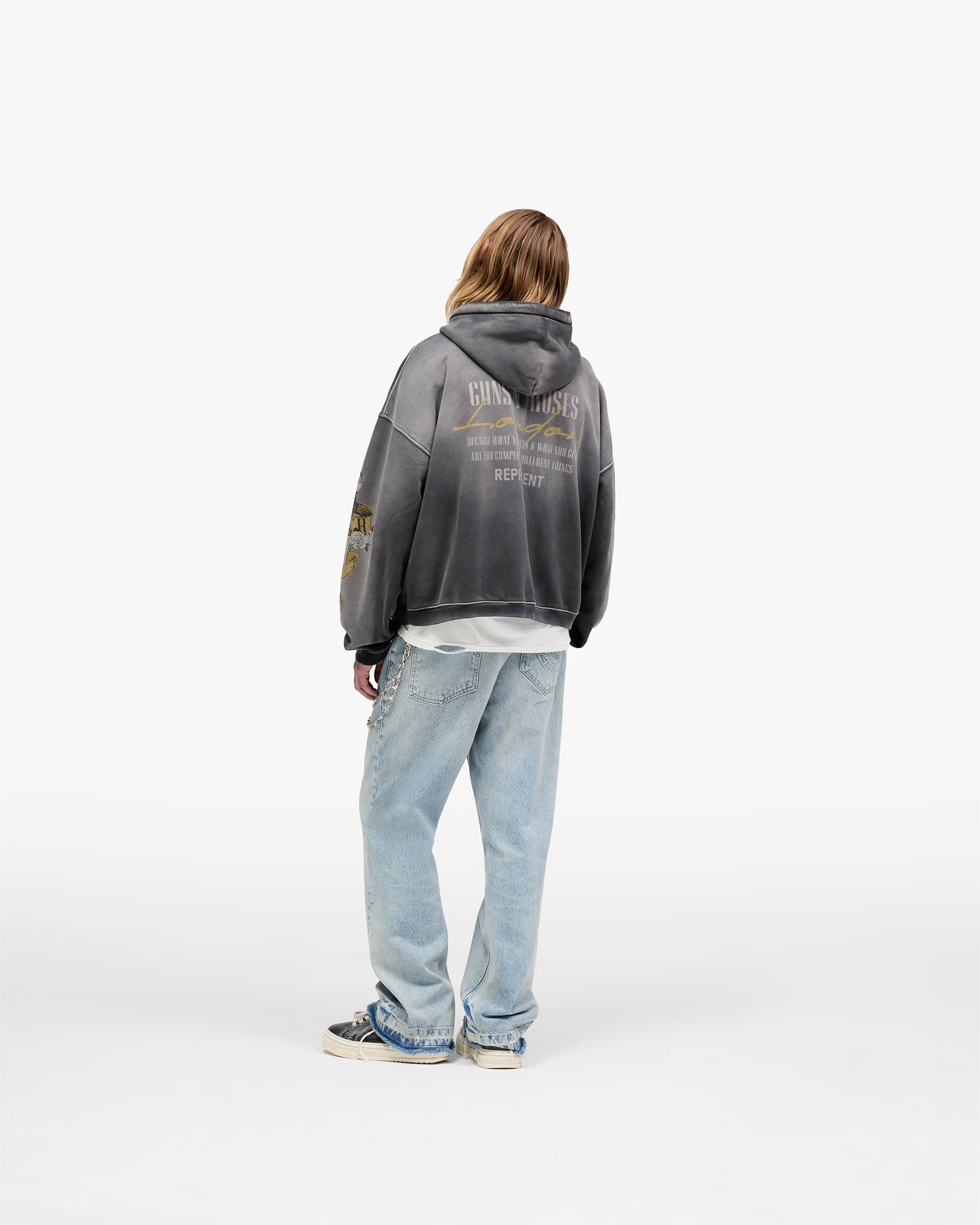 Represent X Guns N' Roses Cross Zip Through Hoodie - "Stained Black"