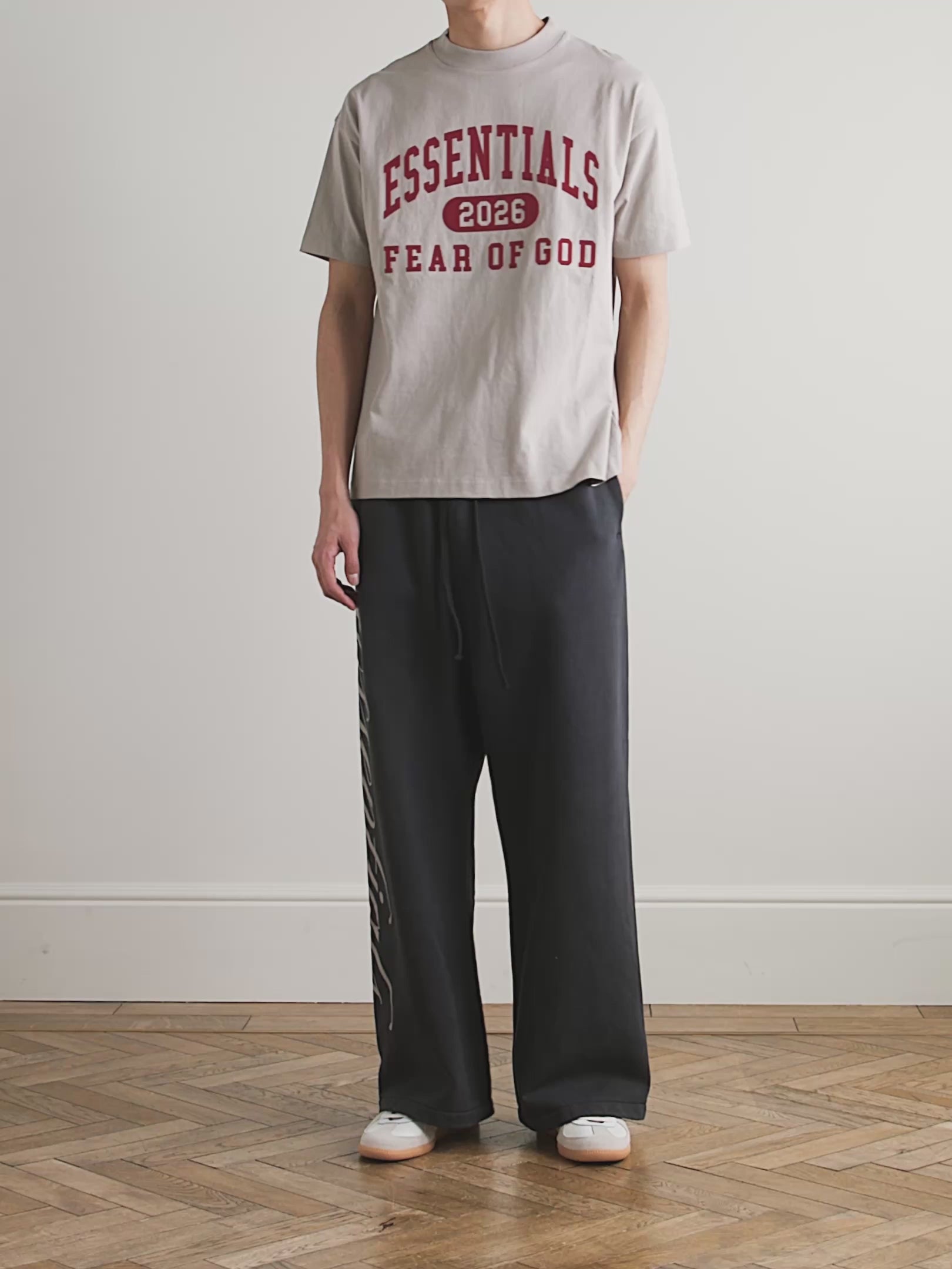 Fear Of God Essentials Logo-Print T-Shirt - "Heather Grey/Red"