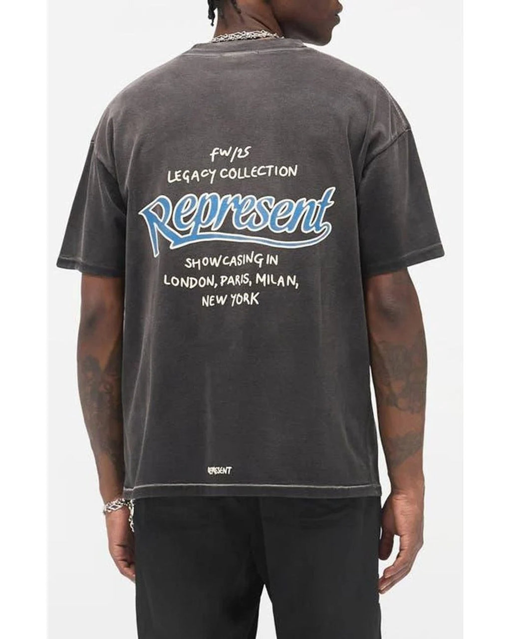 Represent Showcasing T-Shirt - "Stained Black"